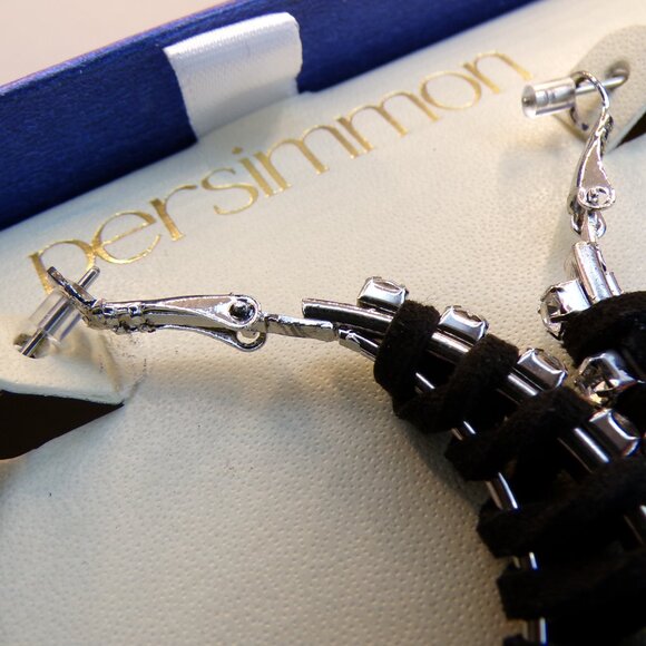 Persimmon Crystal Black Leather Hoop Earrings - Picture 3 of 7